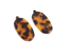 4 Long Hexagon Charms in Tortoise Shell, Orange and Brown, Oval Paddle Shape, Acetate, 38.5 x 19mm
