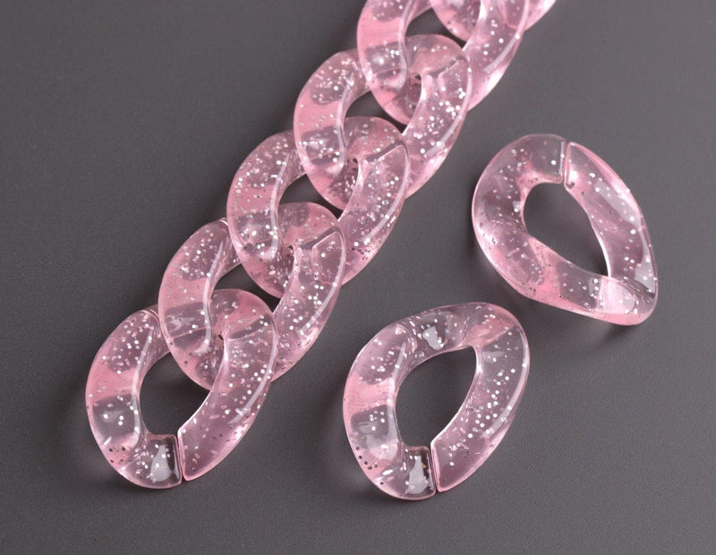 1ft Large Glitter Acrylic Chain Links in Pink, 30mm, Transparent, Fairy Kei