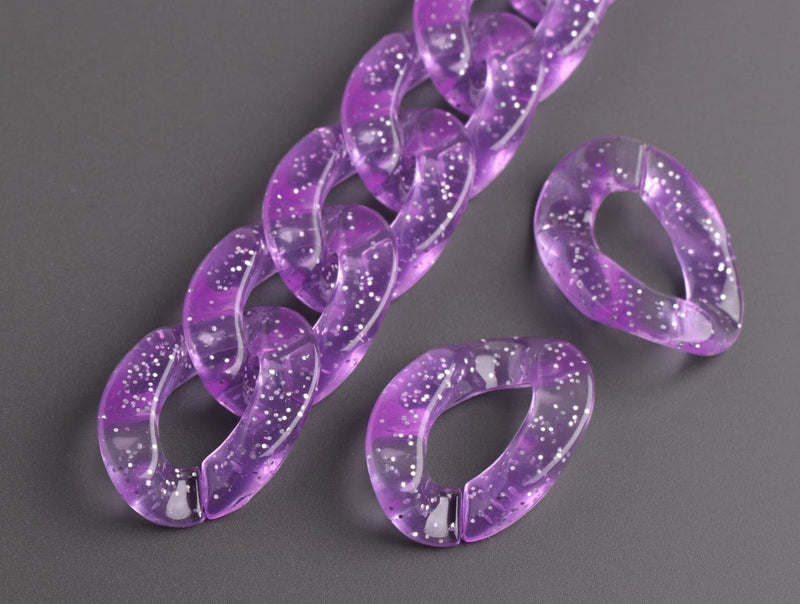 1ft Large Glitter Acrylic Chain Links in Purple, 30mm, Transparent, Yume Kawaii