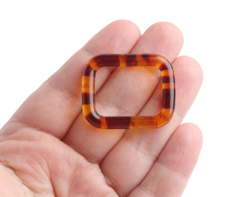 2 Tortoise Shell Rectangle Rings, Fits 1" Inch, Acrylic Rings for Swimsuits, Sewing and Purse Straps, 36 x 29mm