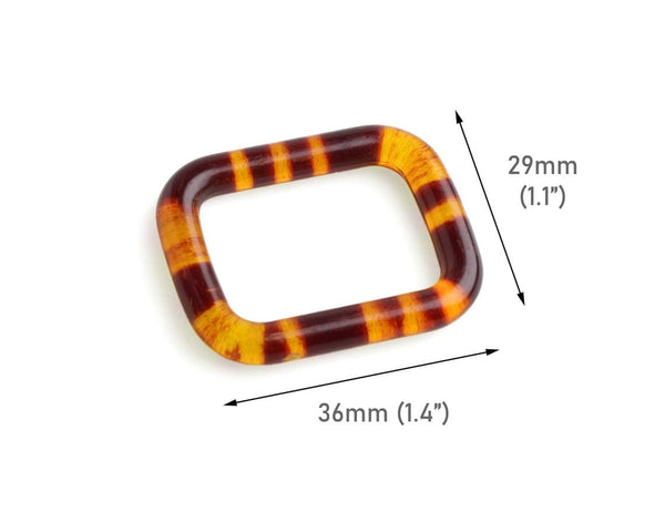 2 Tortoise Shell Rectangle Rings, Fits 1" Inch, Acrylic Rings for Swimsuits, Sewing and Purse Straps, 36 x 29mm