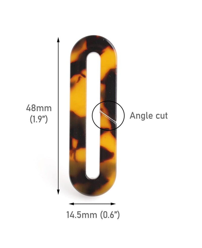 2 Tortoise Shell Ring Links, Angle Cut, Large Oval Connector, Purse Strap Hardware, Swimsuit Ring Sliders, 48 x 14.5mm
