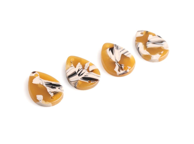 4 Small Teardrop Links in Sunflower Tortoise Shell, 2 Holes, Pear Shape, Craft Jewelry FIndings, 17.5 x 13.5mm