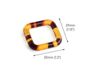 2 Tortoise Shell Square Rings, Fits 3/4" Inch, Acrylic Rings for Swimsuits, Sewing and Purse Straps, 30 x 29mm