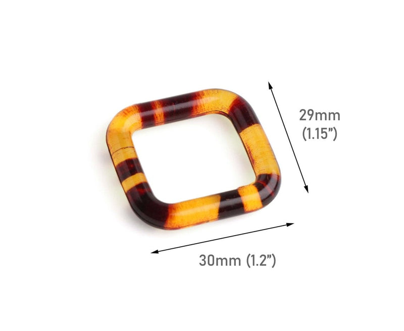 2 Tortoise Shell Square Rings, Fits 3/4" Inch, Acrylic Rings for Swimsuits, Sewing and Purse Straps, 30 x 29mm