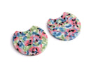 2 Half Circle Charms with Tropical Flower Patterns, Colorful Semi Round Blanks, Acetate Plastic, 36.5 x 33.5mm