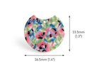 2 Half Circle Charms with Tropical Flower Patterns, Colorful Semi Round Blanks, Acetate Plastic, 36.5 x 33.5mm