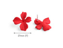 Matte Red Flower Stud Earring Findings, 1 Pair, Ear Studs with Metal Alloy Posts, Christmas Red Poinsettia, 28.5 x 27mm