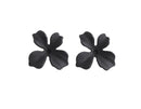 Matte Black Flower Stud Earring Findings, 1 Pair, Big Stud Earring Making Parts with Posts, Acrylic, 28.5 x 27mm