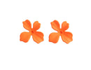 Matte Orange Flower Stud Earring Findings, 1 Pair, Big Stud Earring Making Parts with Posts, Acrylic, 28.5 x 27mm