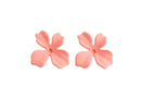 Matte Peach Flower Stud Earring Findings, 1 Pair, Pink and Orange Acrylic, 28.5 x 27mm