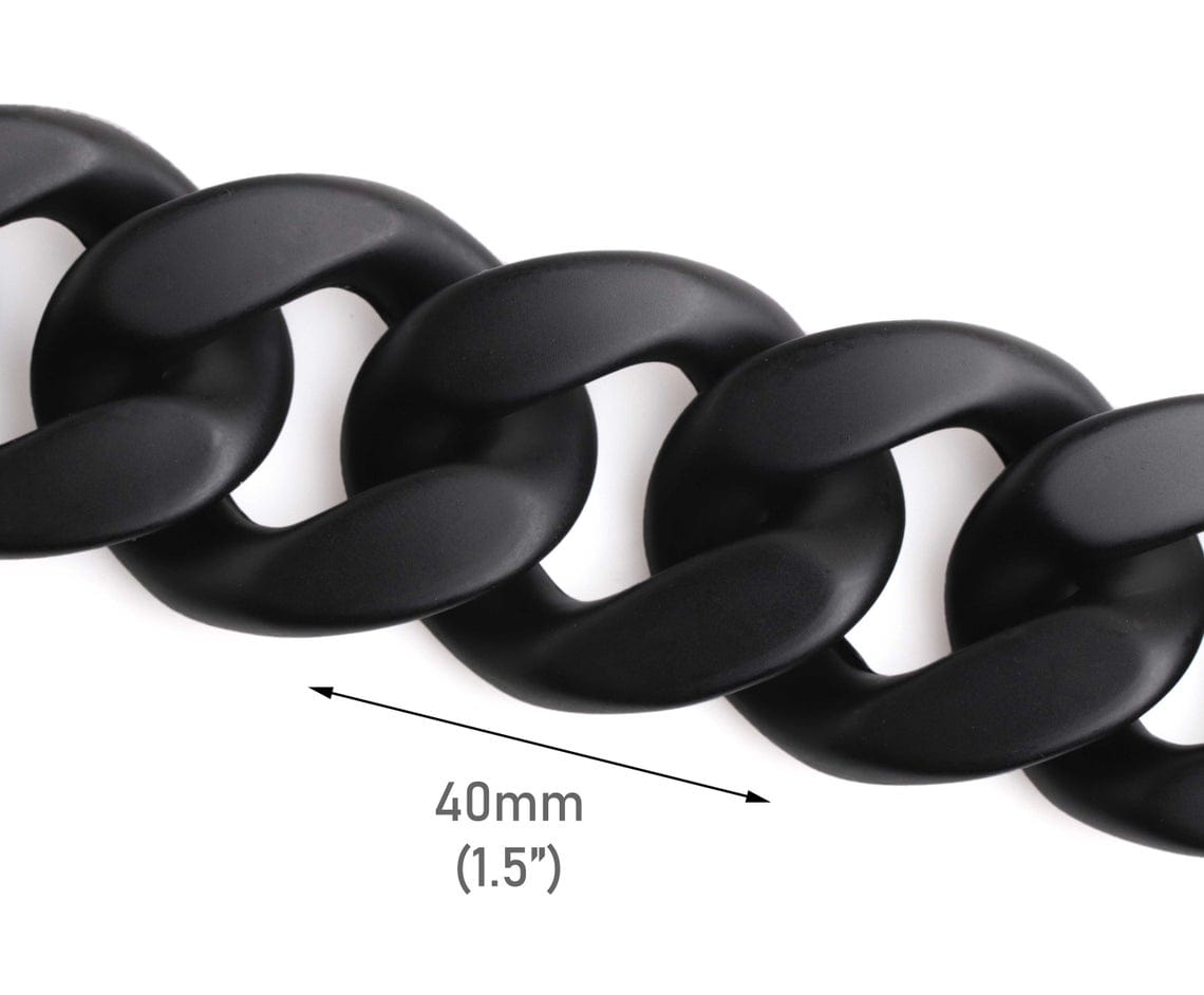 1ft Matte Metallic Black Acrylic Chain Links, 40mm, Extra Large, For H