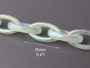 1ft Light Green Acrylic Chain Links, 35mm, Elongated Ovals, Iridescent, Translucent
