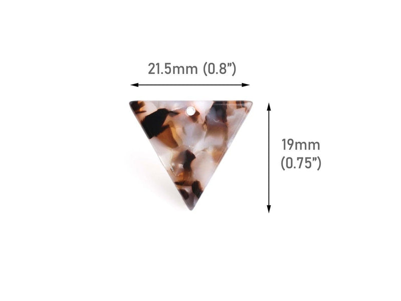 4 Small Triangle Charms in Dark Brown Tortoise Shell, 1 Hole, Earring Charms, 21.5 x 19mm