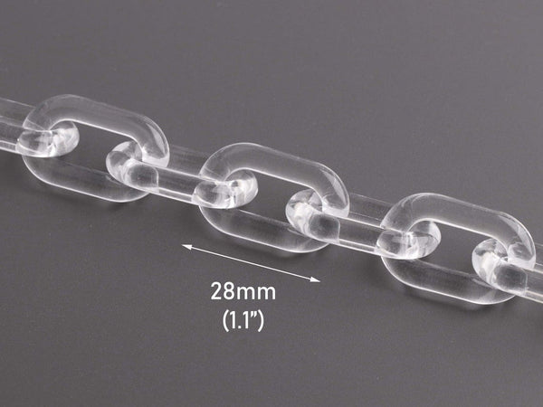 1ft Clear Acrylic Chain Links, 28mm, Transparent, For Lanyards and Glasses Chain