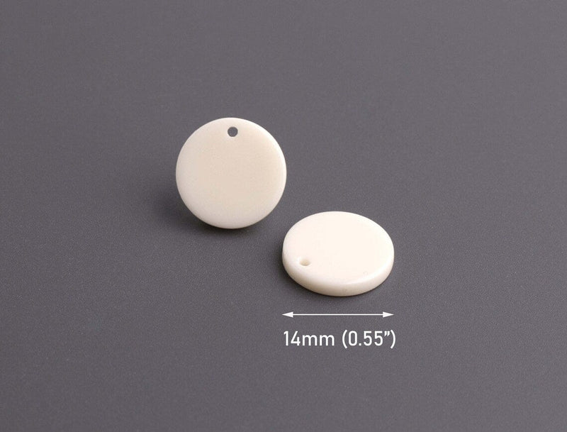 4 Bone White Charms for Jewelry Making, Flat Round Circle Tags, Reversible, Acrylic, 14mm