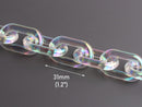 1ft Opal Clear Acrylic Chain Links, 31mm, Transparent and Iridescent