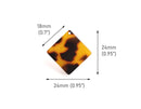 4 Square Diamond Charms in Tortoise Shell, Cellulose Acetate, 24 x 24mm