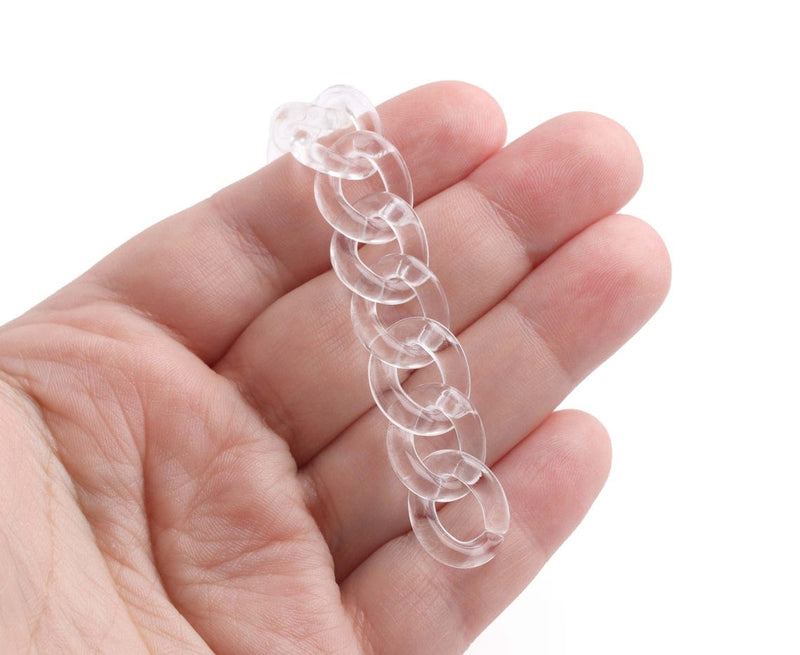 1ft Small Clear Acrylic Chain Links, 16mm, Transparent, For DIY Jewelry Chain