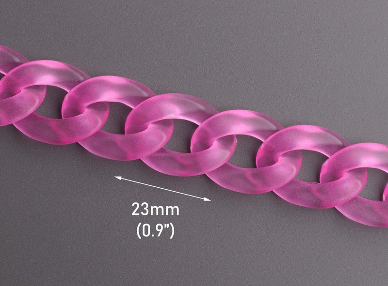 1ft Frosted Hot Pink Chain Links, 23mm, Matte Acrylic, For DIY Crafts