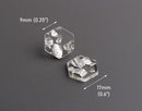 4 Small Hexagon Charms with Silver Leaf Foil Flakes, Transparent, Geometric, Crystal Clear Acrylic Beads, 17 x 15mm