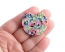 2 Half Circle Charms with Tropical Flower Patterns, Colorful Semi Round Blanks, Acetate Plastic, 36.5 x 33.5mm