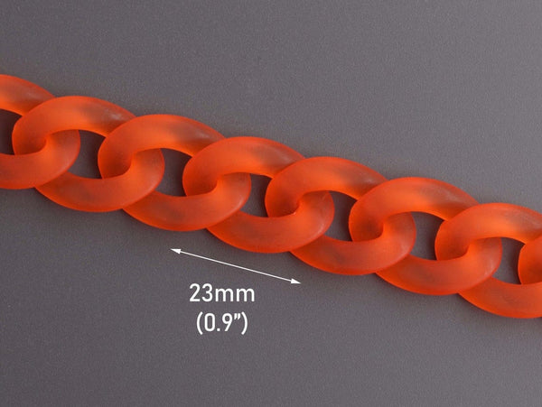 1ft Frosted Neon Orange Acrylic Chain Links, 23mm, Fluorescent Colored, Flat Ovals