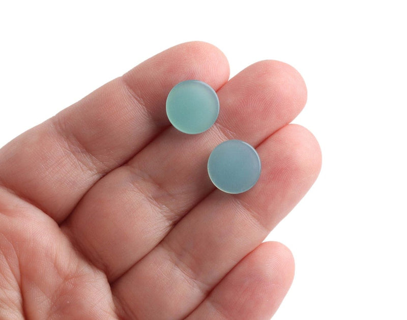 4 Aquamarine Blue Flatbacks with Gold Iridescence, Undrilled, Flat Resin Cabochons, March Birthstone, DIY Stud Earrings, Acetate, 12mm