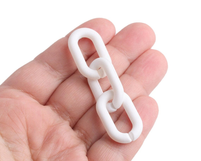 1ft Matte White Acrylic Chain Links, 27mm, Ultra Smooth, Rubberized Ovals