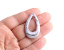 4 Teardrop Charms in Marbled White and Grey, Rounded Links for Earrings and Macrame, Acrylic, 38 x 22.5mm