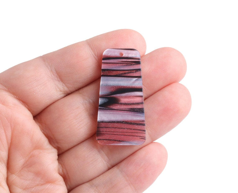 2 Trapezoid Charms in Pink Zebra Stripe Print, Flared Rectangle Blanks, Acrylic, 37 x 19mm