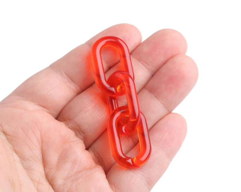 1ft Red Chain Links, 27mm, Transparent Acrylic, Oval Cable, For DIY Jewelry