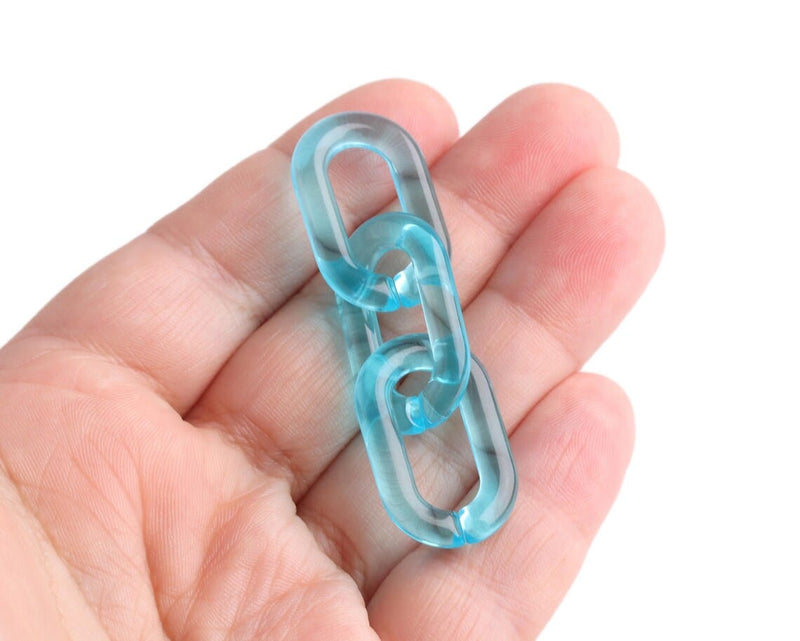 1ft Ice Blue Chain Links, 27mm, Transparent Acrylic, Oval Cable Connectors