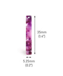 4 Thin Bar Charms in Dark Purple Marble, Straight and Vertical Sticks, Cellulose Acetate, 35 x 5.25mm
