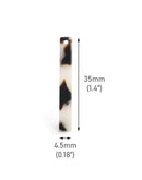 4 Thin Bar Charms in White and Black Marble, 1 Hole, Flat Rectangle Sticks for Earrings, 35 x 4.25mm