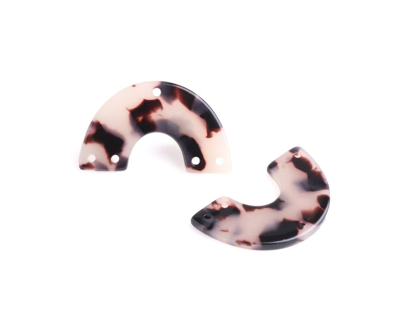 2 Arch Charm Links in White Tortoise Shell, 5 Holes, Modern Geometric Connectors, Cellulose Acetate, 31 x 19mm