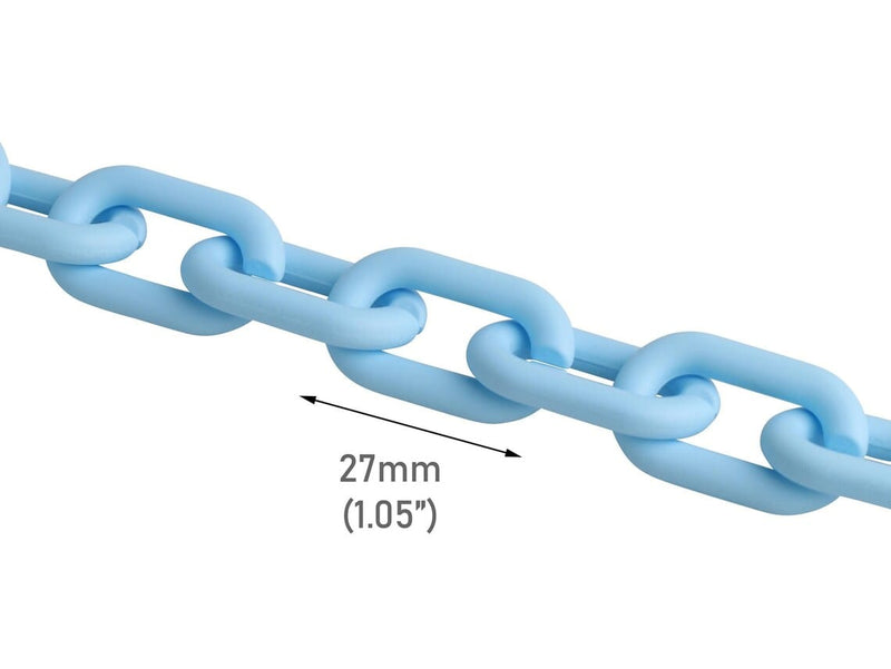 1ft Matte Light Blue Acrylic Chain Links, 27mm, Ultra Smooth, Paperclip Ovals