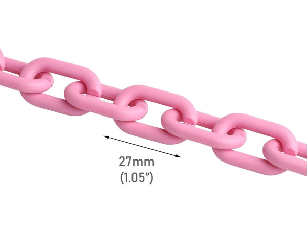 1ft Matte Soft Pink Chain Links, 27mm, Ultra Smooth, Paperclip Ovals, Girly Kawaii