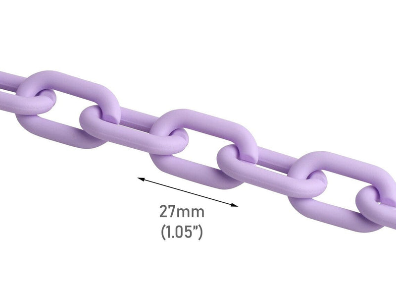 1ft Matte Lilac Purple Chain Links, 27mm, Acrylic, Ultra Smooth, Paperclip Ovals
