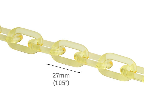 1ft Yellow Chain Links, 27mm, Transparent Acrylic, Oval Cable Connectors, Crafts