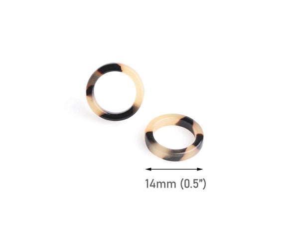 4 Small Ring Links in Blonde Tortoise Shell, Mini Round Circle Charms, Acetate, 14mm