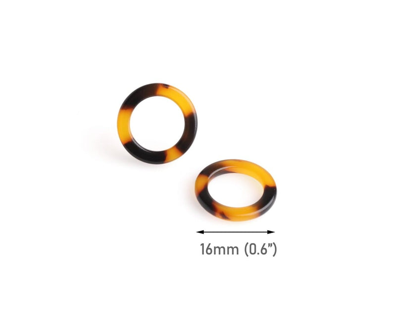 4 Small Ring Connectors in Tortoise Shell, Undrilled, Spacer Ring Beads, Acetate, 16mm