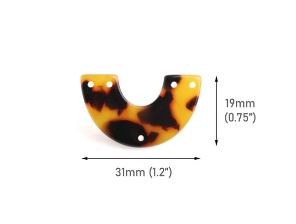 2 Arch Charm Links in Tortoise Shell, 5 Holes, Modern Geometric Connectors, Cellulose Acetate, 31 x 19mm