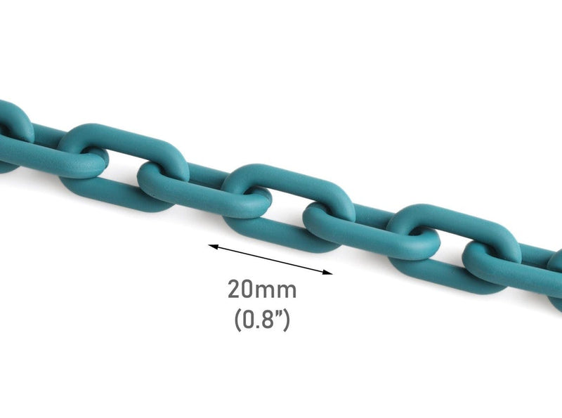 1ft Matte Turquoise Blue Acrylic Chain Links, 20mm, Ultra Smooth, Paperclip