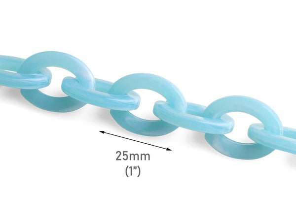 1ft Glacier Blue Acrylic Chain Links, 25mm, Light Blue Marble, Flat Ovals