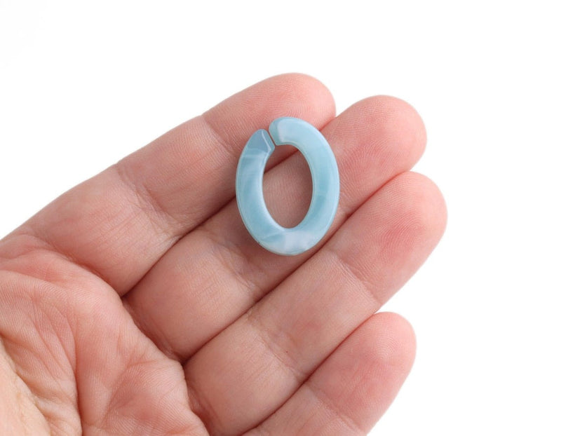 1ft Glacier Blue Acrylic Chain Links, 25mm, Light Blue Marble, Flat Ov