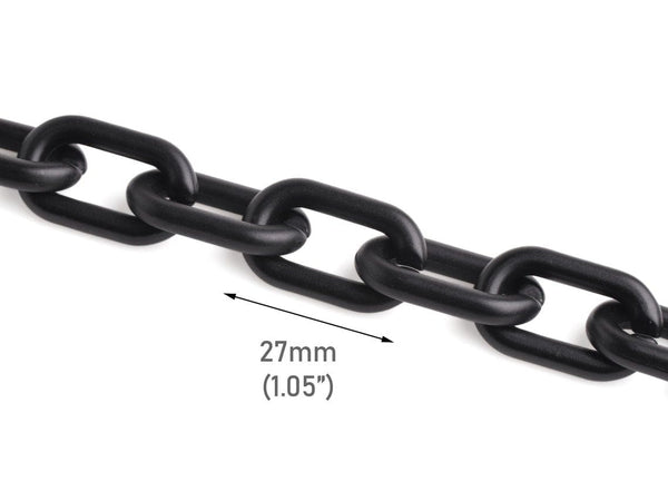 1ft Matte Metallic Black Chain Links, 27mm, Acrylic, Satin Finish, Jewelry and Crafts