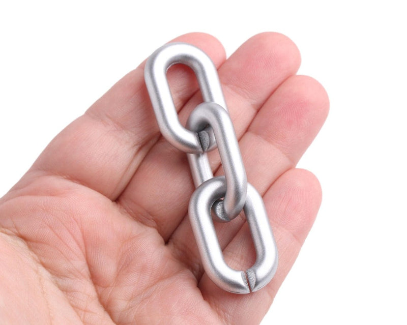 1ft Matte Silver Plastic Chain Links, 31mm, Chunky Oval Connectors, For Earrings