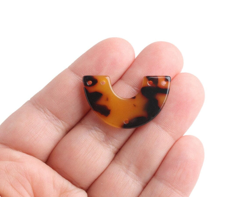 2 Arch Charm Links in Tortoise Shell, 5 Holes, Modern Geometric Connectors, Cellulose Acetate, 31 x 19mm