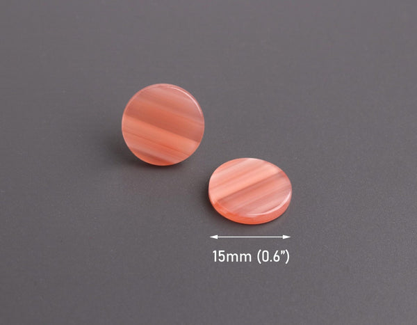 4 Light Peach Cabochons with Stripes, Undrilled, Round Discs, Pink Resin Flatbacks, 15mm